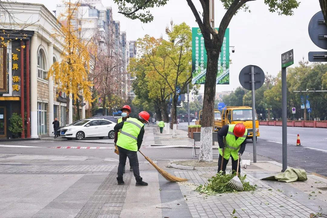 冬季園林綠化養護清理落葉